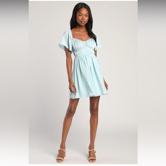Lulu’s You Give Me Butterflies Light Blue Flutter Sleeve Mini Dress large - Picture 14 of 14